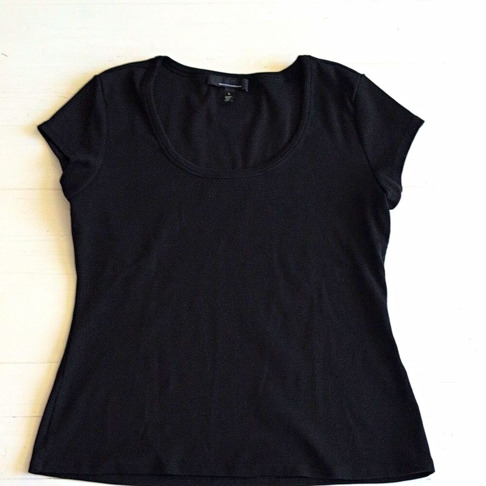 White House Black Market Black Scoop Neck Short Sleeve Stretch Tee Women's L